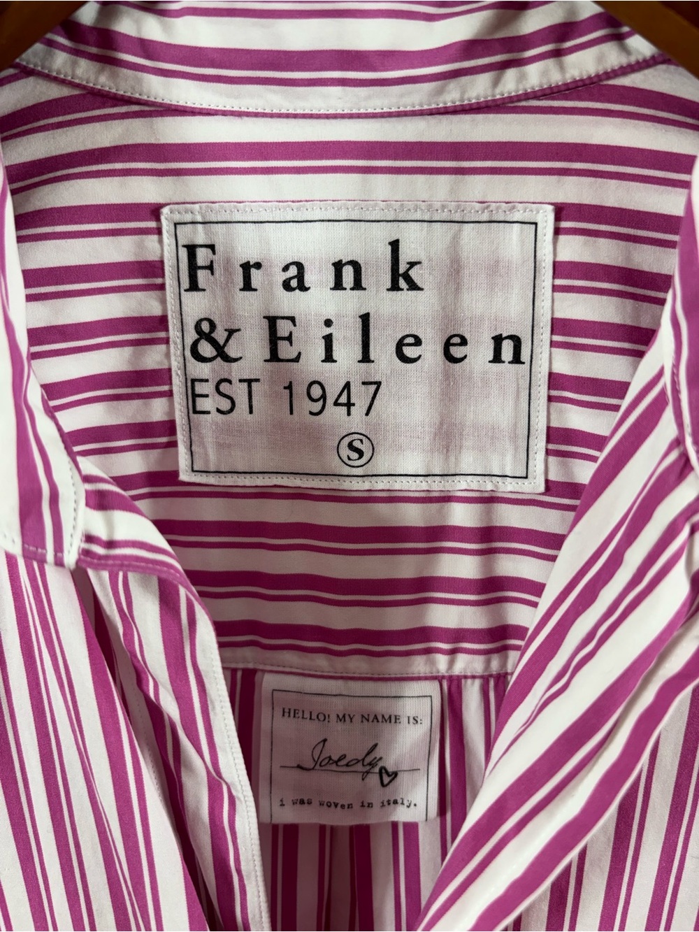 Frank & Eileen Joedy Boyfriend Button Up Woven Shirt Pink Stripe Small - Picture 4 of 6